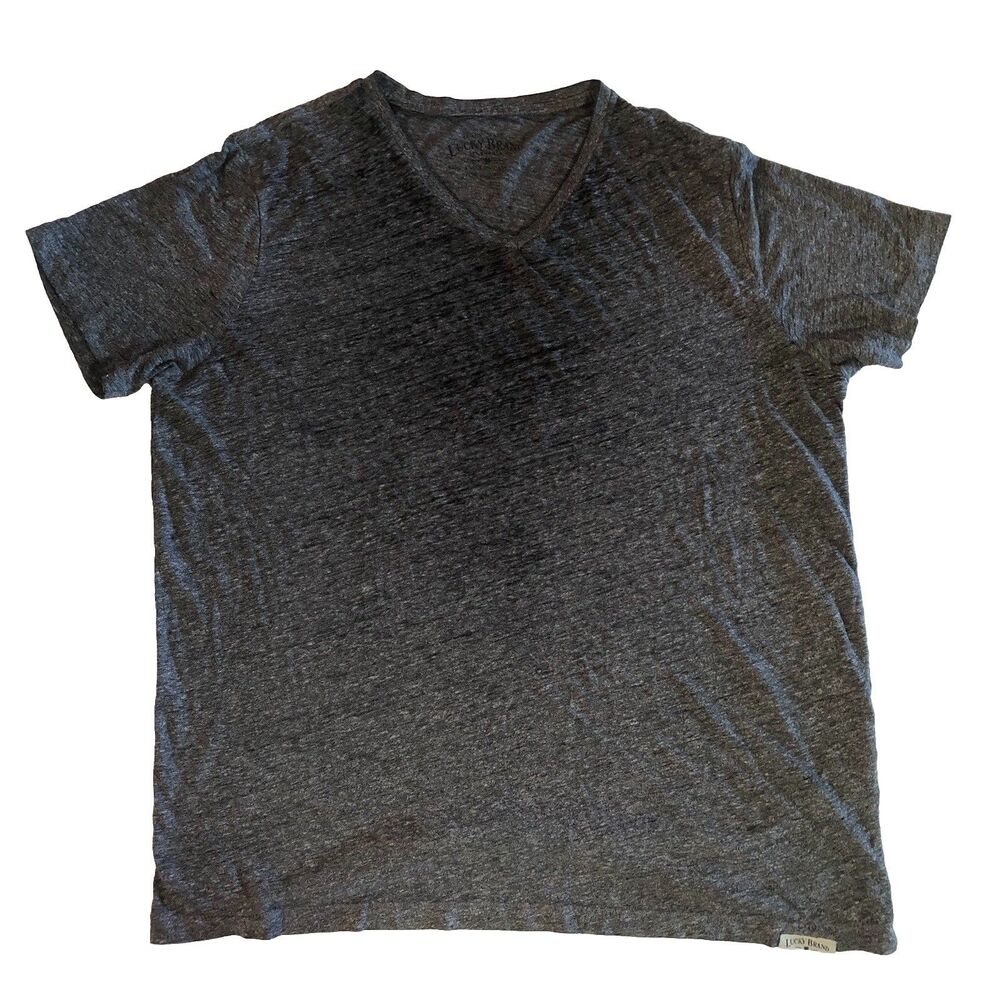 Lucky Brand Mens Venice Burnout Short Sleeve V-Neck Shirt Dark Grey Large